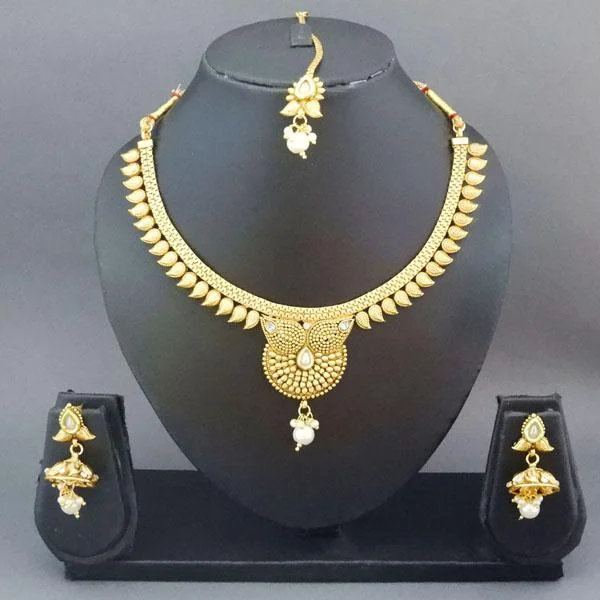 Bhavi Copper Pearl Drop Necklace Set With Maang Tikka - FAP0012A