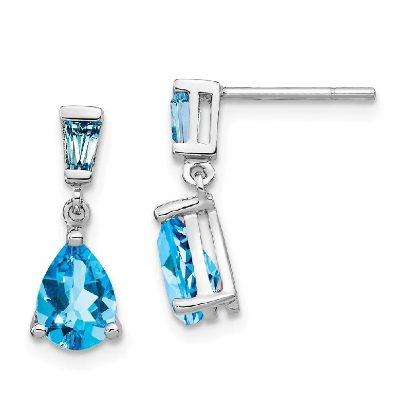 14k White Gold Blue Gemstone Dangle Earrings (L-18 mm, W-5 mm)