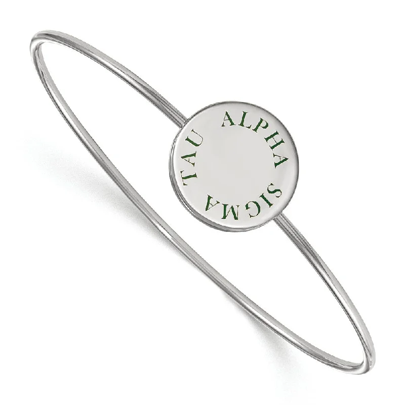 Sterling Silver Alpha Sigma Tau Green Enamel Bangle - 6 in.