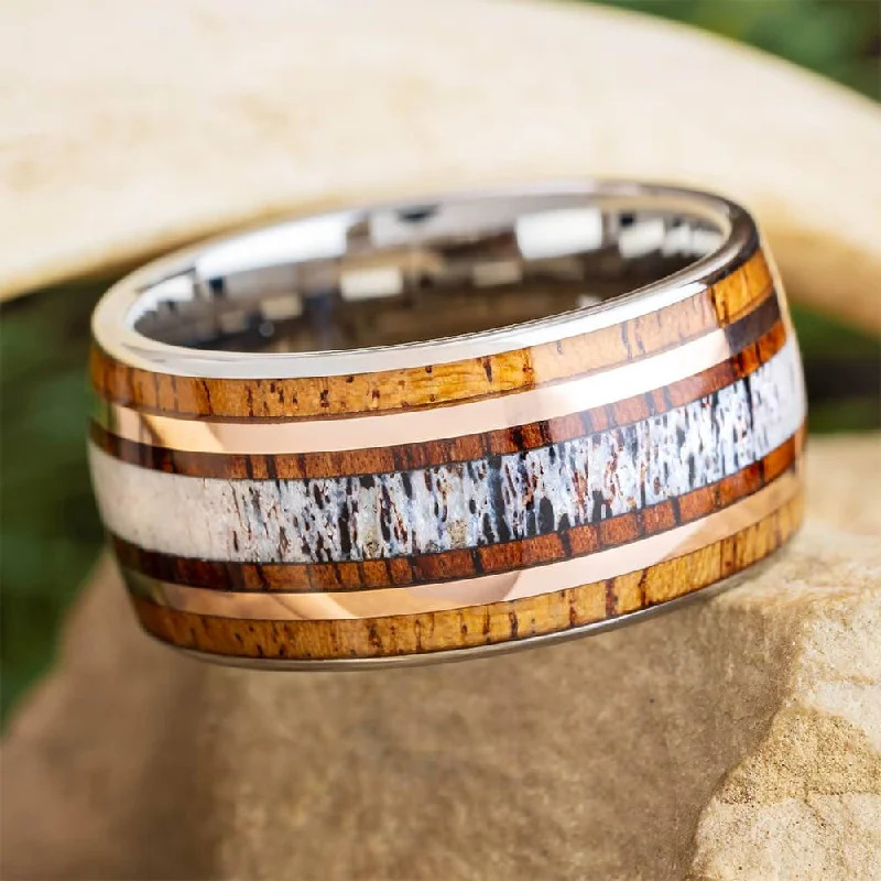 Rustic Wedding Band with Mesquite Wood and Antler