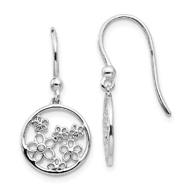 925 Sterling Silver Diamond Earrings (L-26 mm, W-12 mm)