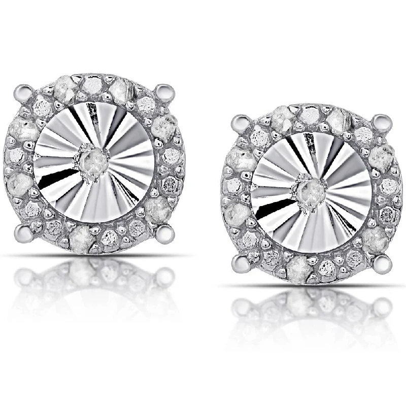 Finesque Sterling Silver 1/4ct TDW Diamond Miracle Plate Round Stud Earrings