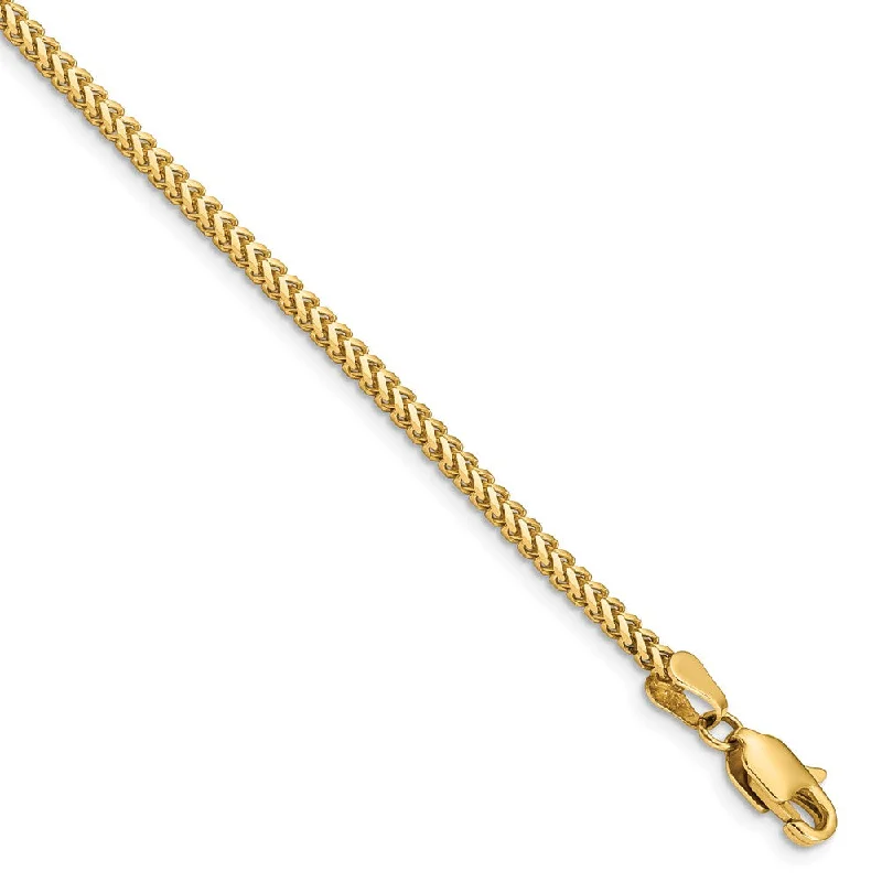 2mm, 14k Yellow Gold, Solid Franco Chain Bracelet