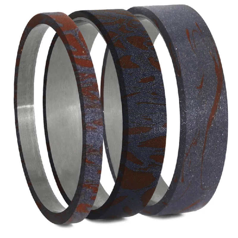 Blue Bronze & Red Mokume Gane Inlay Components for Modular Rings