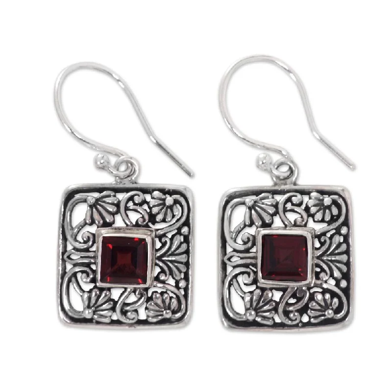 Handmade Sterling Silver 'Red Lotus Pond' Garnet Earrings (Indonesia) - Hot Pink