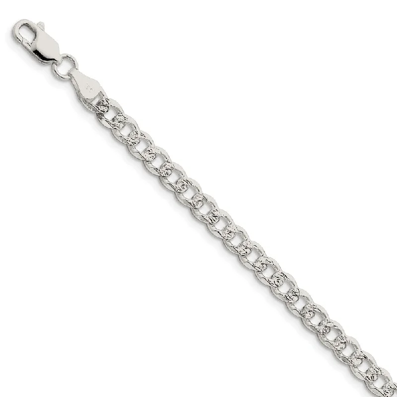 5.5mm, Sterling Silver Solid Pave Curb Chain Bracelet