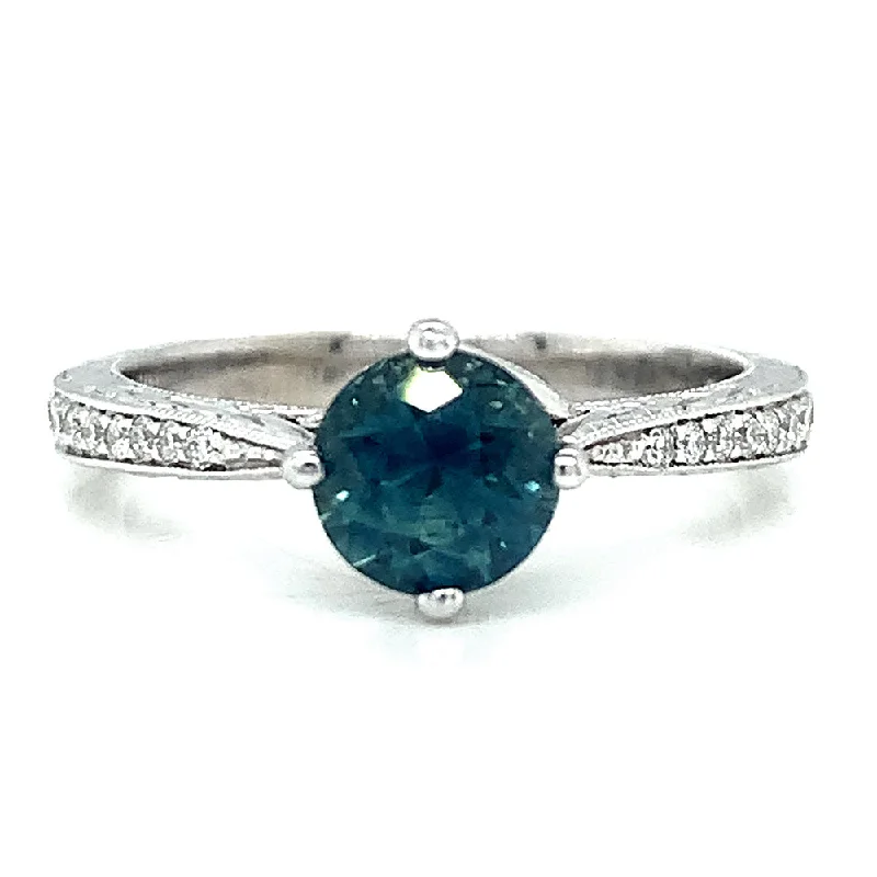 Teal-Blue Montana Sapphire & Diamond Engagement Ring - "Francesca"