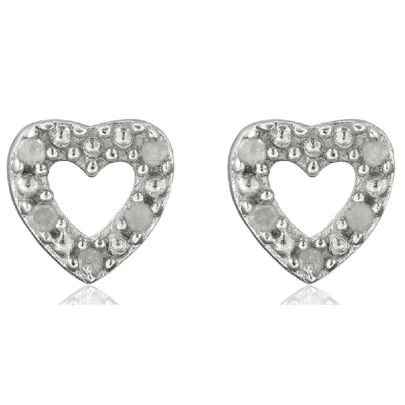 Finesque Sterling Silver 1/10ct TDW Diamond Heart Earrings (I-J, I2-I3)