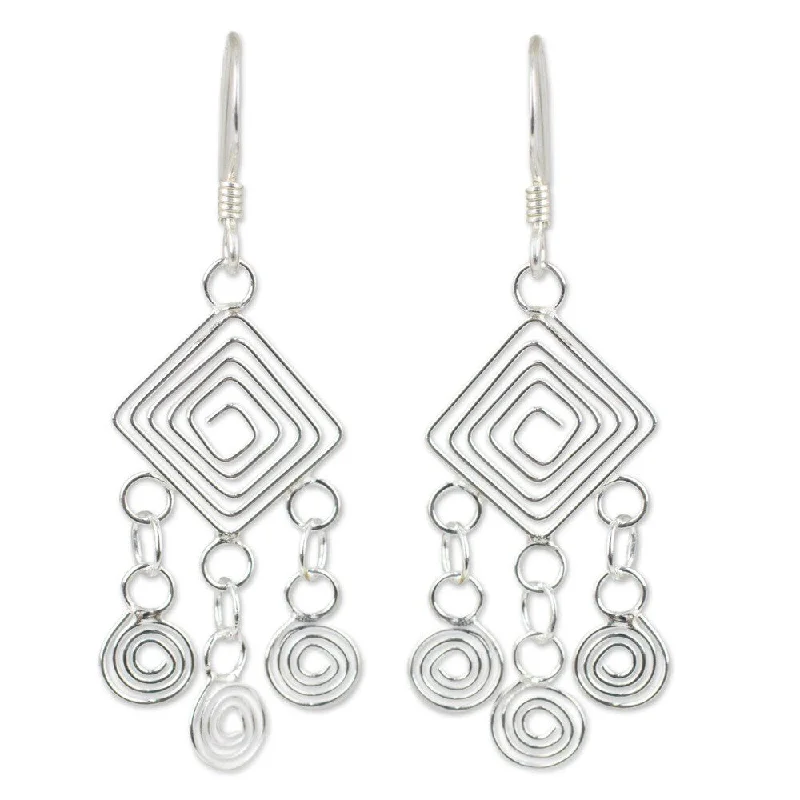 Handmade Geometry Lesson Sterling Silver Chandelier Earrings (Thailand)