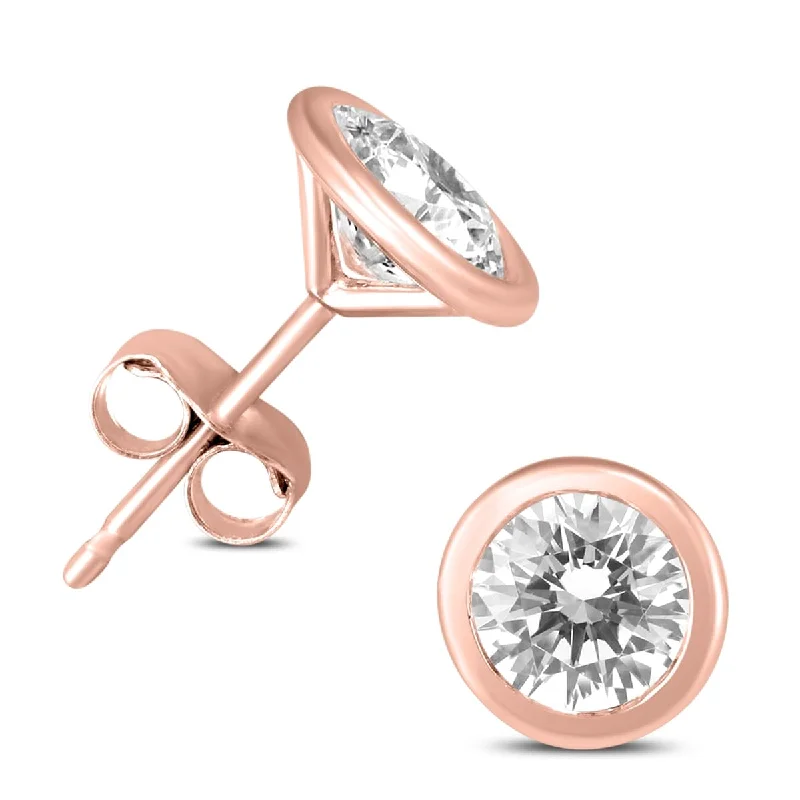 Marquee 5/8 Carat TW Bezel Diamond Solitaire Stud Earrings in 14K Rose Gold