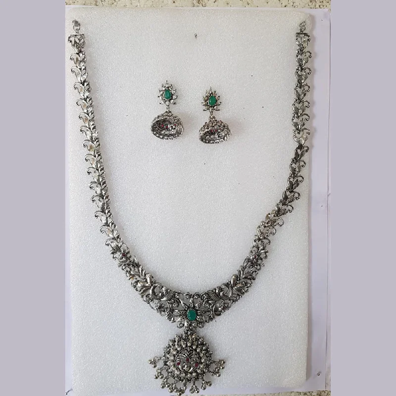 Shreeji Oxidised Plated Pota Stone Necklace Set