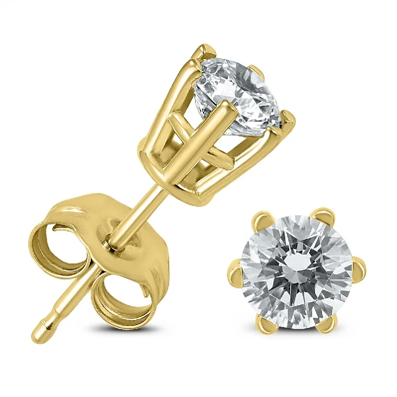 Marquee 3/4 Carat TW 6 Prong Round Diamond Solitaire Stud Earrings In 14k Yellow Gold