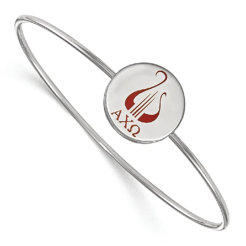 Sterling Silver Alpha Chi Omega Enamel Lyre Bangle - 8 in.