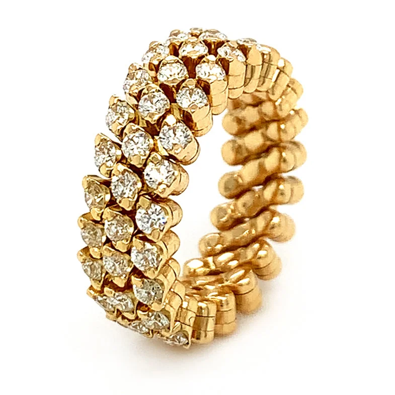 18K Yellow Gold Three Row Expandable Brevetto Diamond Ring