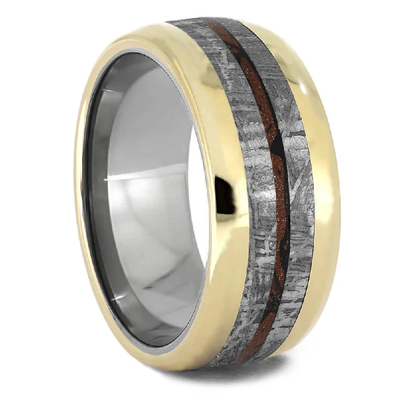 Meteorite & Mokume Gane Men's Wedding Band With Gold Edges