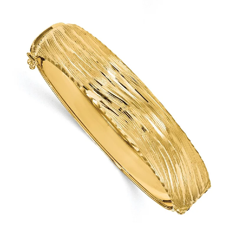 14.25mm 14k Yellow Gold Textured & D/C Hinged Bangle Bracelet