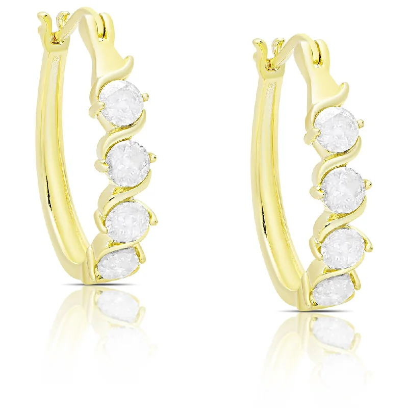 Finesque Gold Over Silver or Sterling Silver 2ct TDW Diamond Hoop Earrings