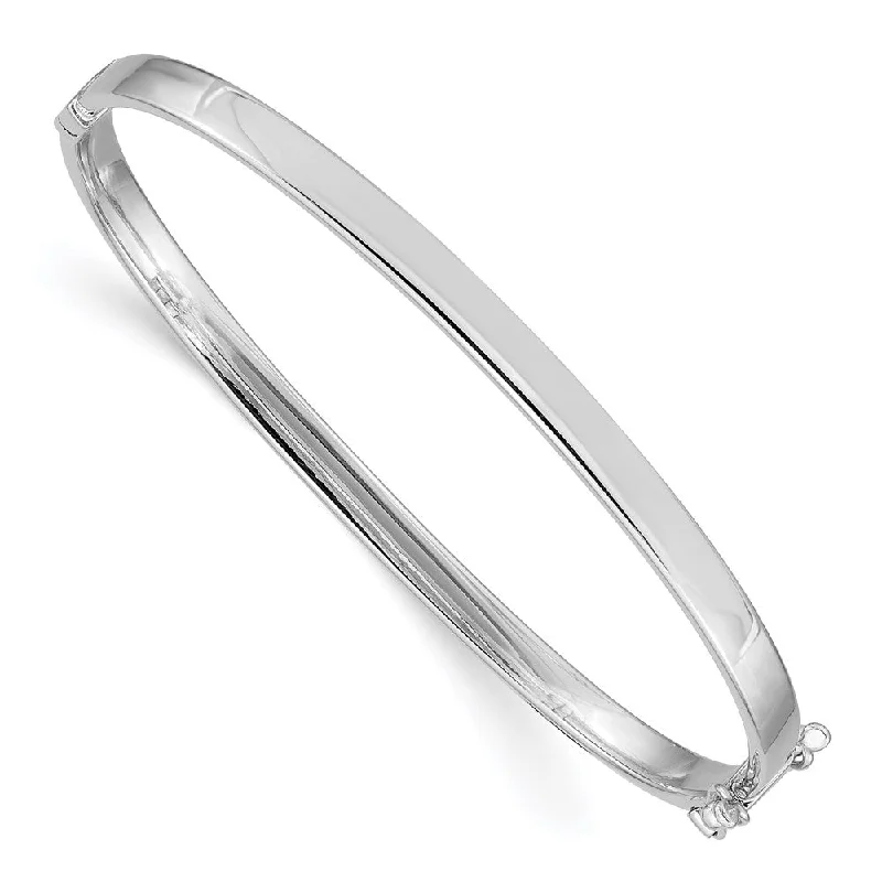 4mm 14k White Gold High Polished Flat Hinged Bangle Bracelet