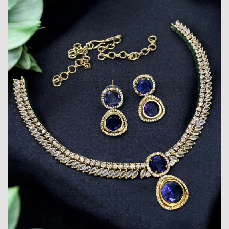 Sona Creation Gold Plated American Diamonds Long Necklace Set