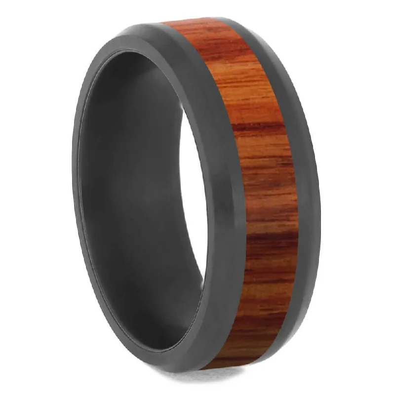 Black Zirconium Ring With Exotic Tulipwood Inlay