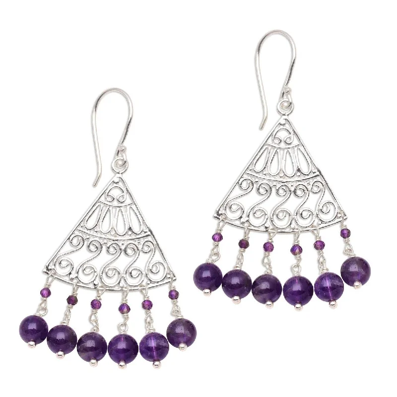 NOVICA Spiral Fascination, Amethyst chandelier earrings - 2.4*1.1