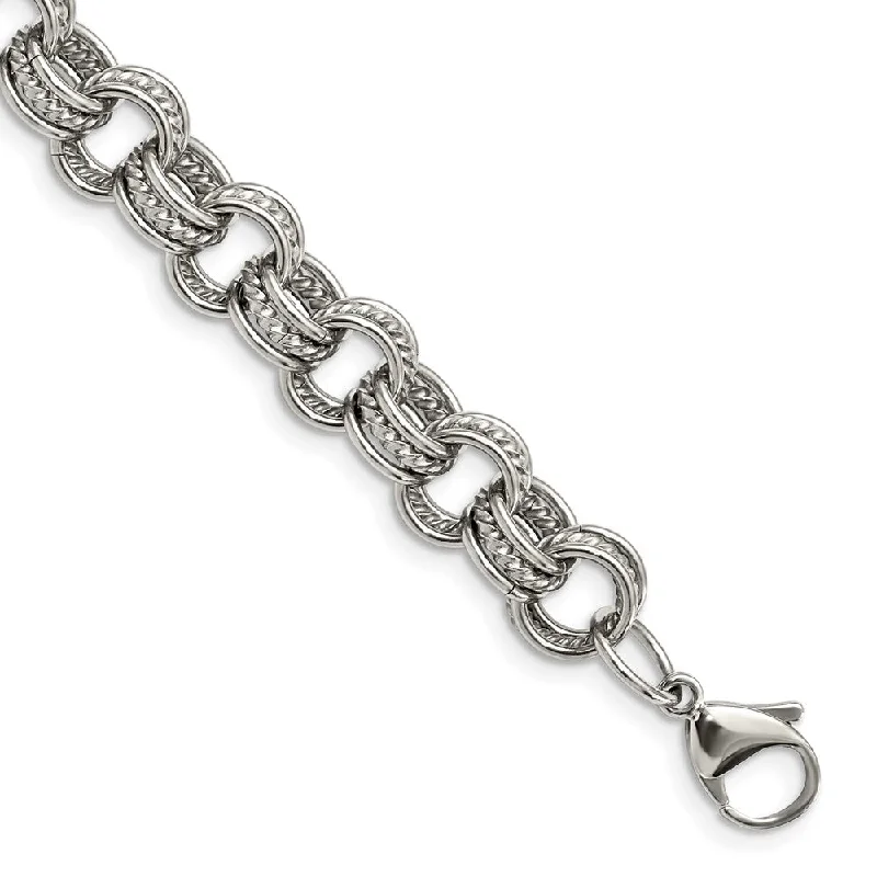 11mm Stainless Steel Fancy Triple Cable Chain Bracelet, 7.75 Inch