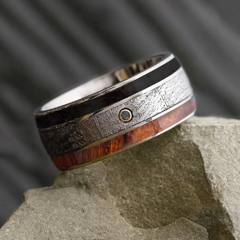 Black Diamond Men's Wedding Band With Meteorite & Obsidian