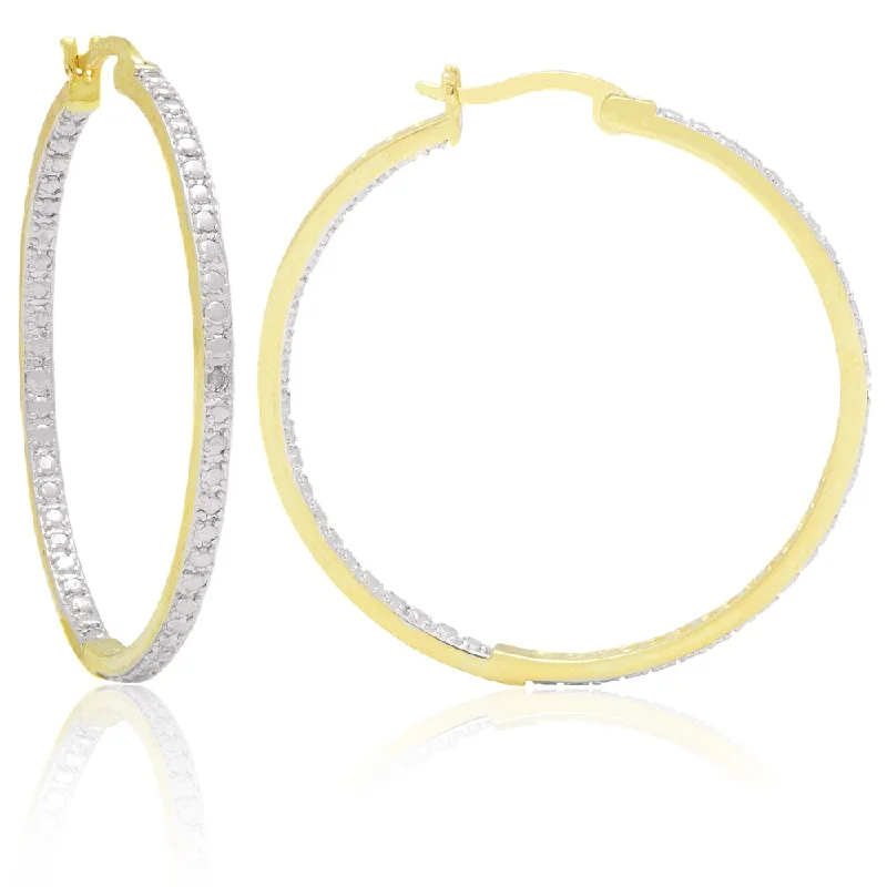 Finesque Yellow 14k Gold Overlay Diamond Accent Hoop Earrings