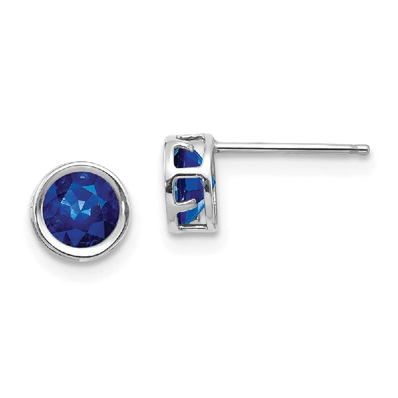 14k White Gold Bezel Gemstone Stud Earrings (L-5 mm, W-5 mm)