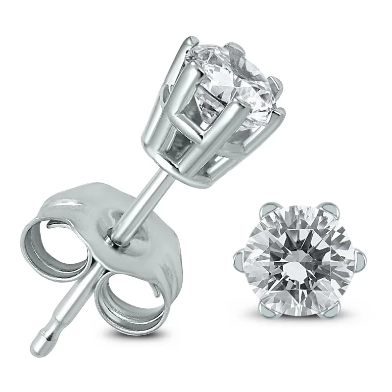 Marquee Certified 1/2 Carat TW 6 Prong Round Diamond Solitaire Stud Earrings In 14k White Gold