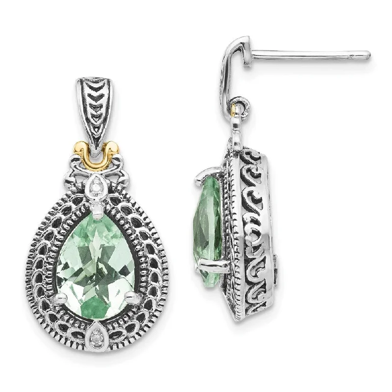 Sterling Silver w/14k Diamond & Green Quartz Earrings