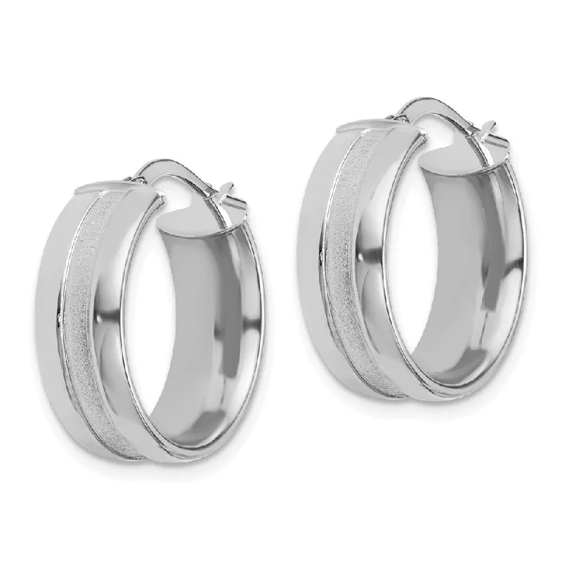 Diamond2Deal 14K White Gold 19mm Satin and Polished Hoop Earrings (L- 19.9 mm, W- 19 mm)