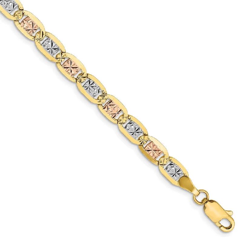 4.75mm 14k Gold Tri-Color Solid Fancy Pave Anchor Chain Bracelet