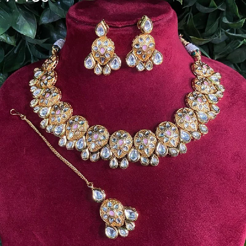 Amoliya Jewels Gold Plated Polki Kundan Necklace Set