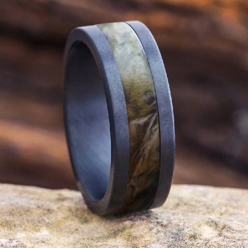 Black Zirconium Men's Wedding Band With Woodland Camo Inlay