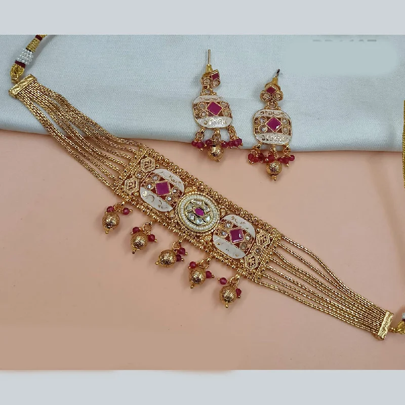 Padmawati Bangles Gold Plated Pota Stone Meenakari Choker Necklace Set