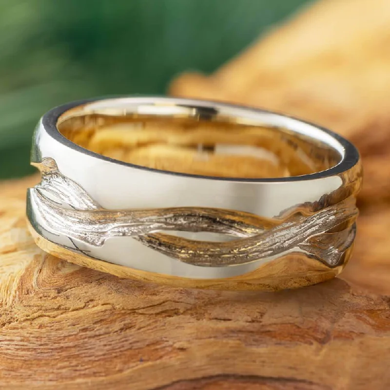 Nature Wedding Band with Branch Profile Inlay