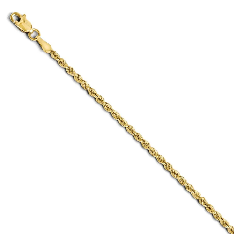 2mm 14k Yellow Gold Solid Diamond Cut Rope Chain Bracelet