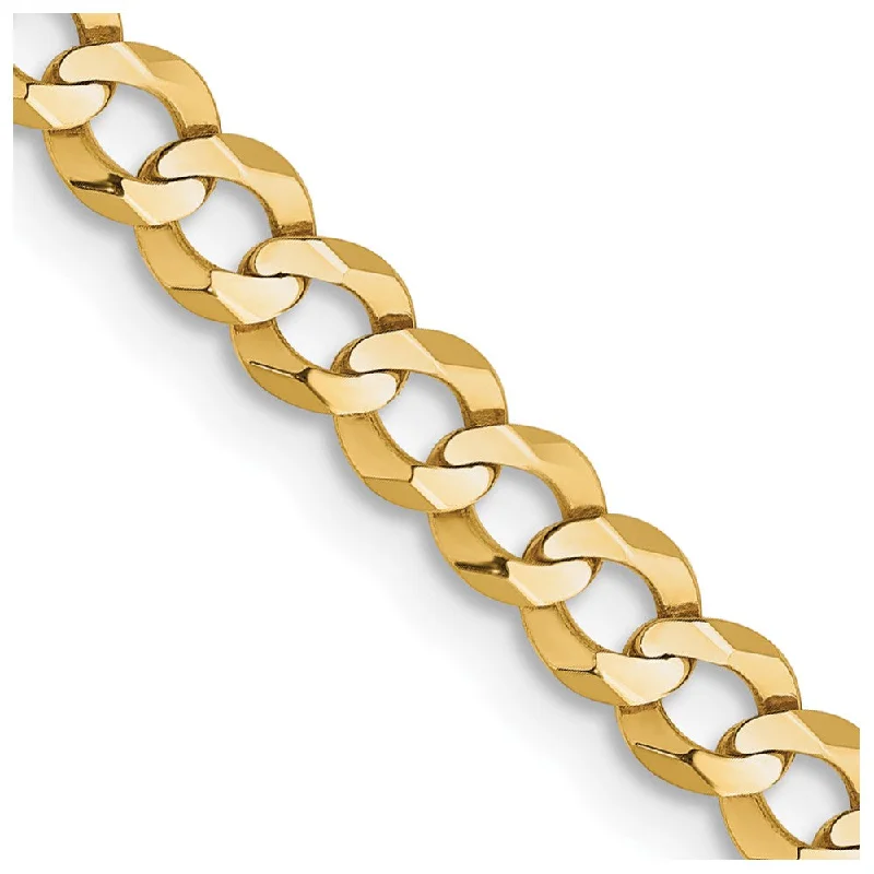 3.75mm 14K Yellow Gold Solid Lightweight Flat Curb Chain Bracelet