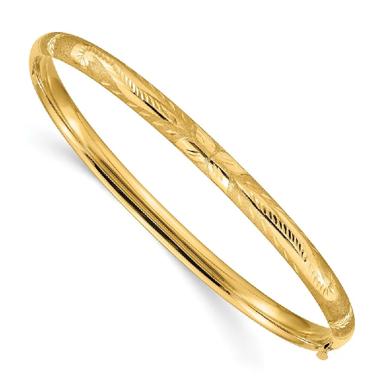 5mm 14k Yellow Gold Florentine Engraved Hinged Bangle Bracelet, 8 Inch