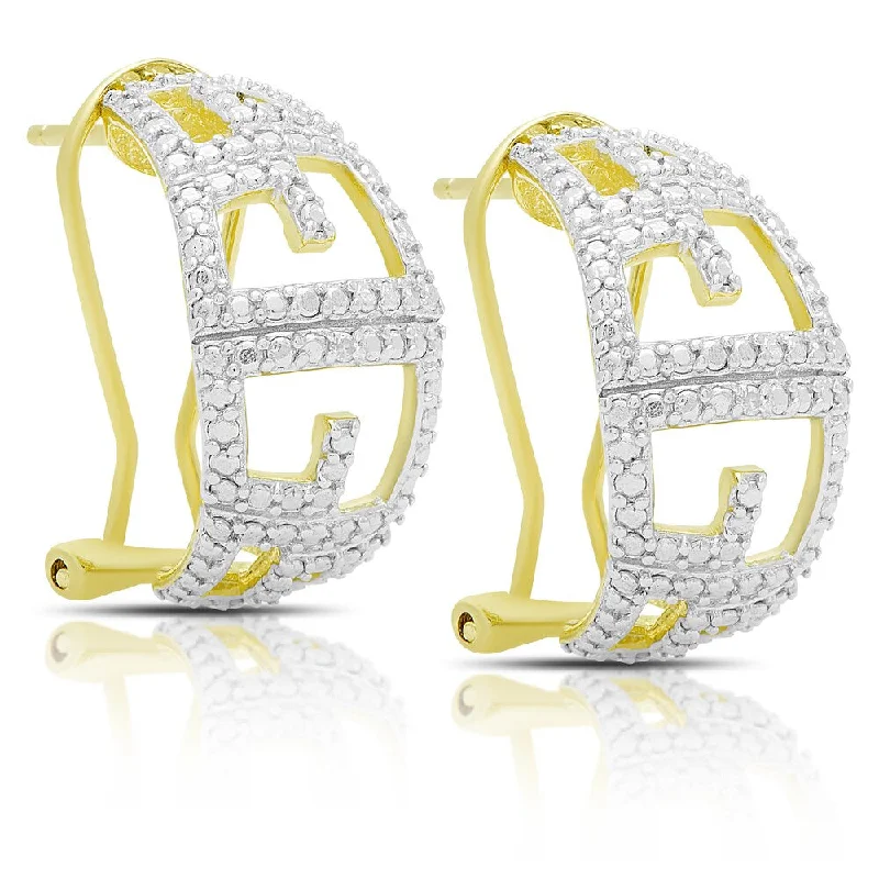 Finesque Gold Overlay Diamond Accent Greek Key Design Hoop Earrings