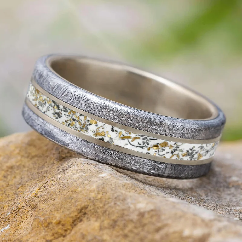 White Stardust™ Meteorite Men's Ring in Matte Titanium