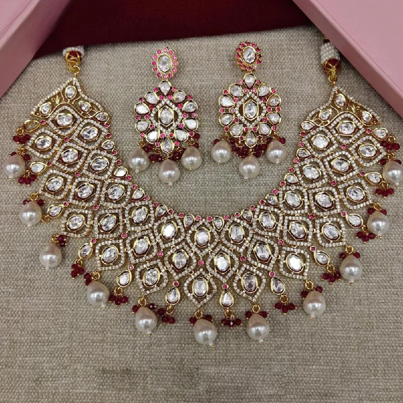 Amoliya Jewels Gold Plated Polki Kundan Stone And Pearls Necklace Set