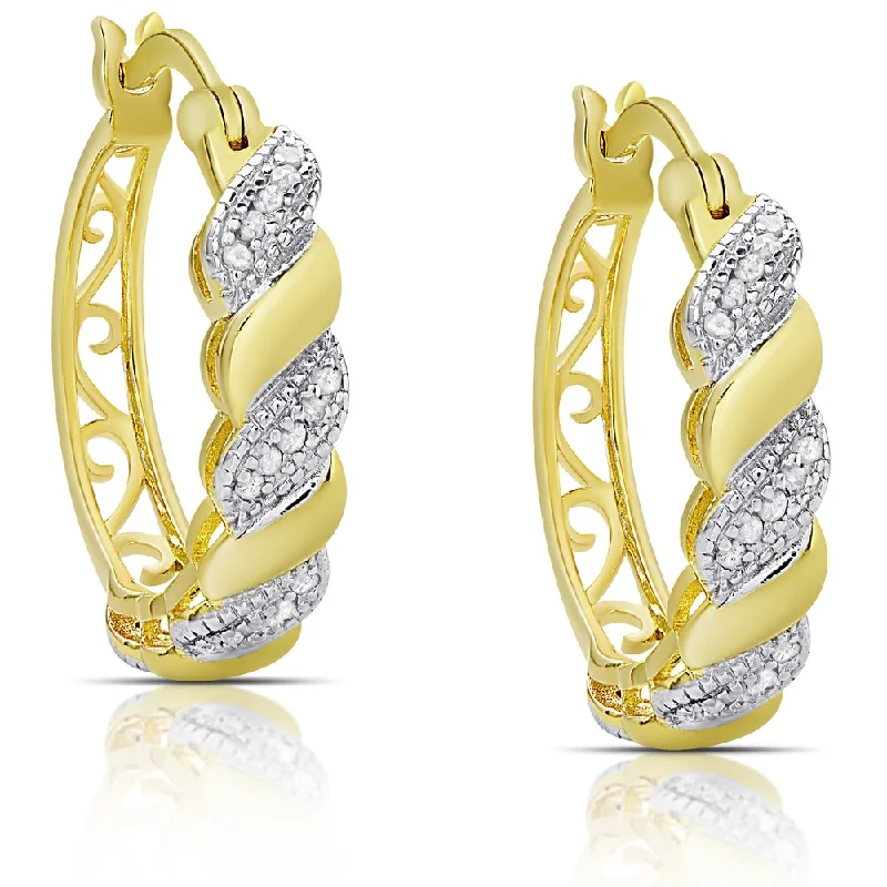 Finesque Sterling Silver or Gold over Silver 1/4ct TDW Diamond Swirl Hoop Earrings (I-J, I2-I3)