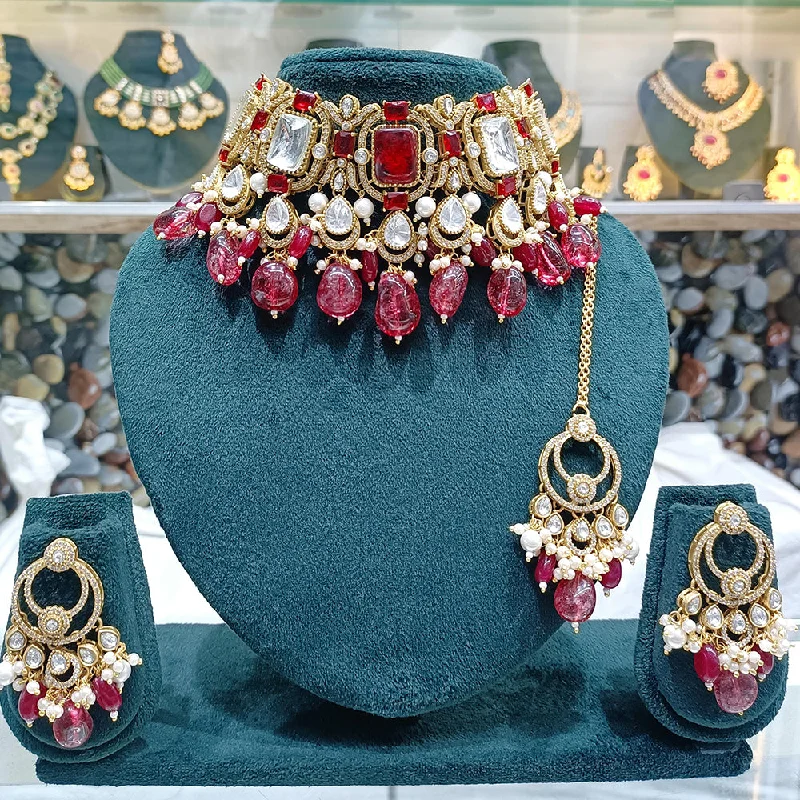 JCM Gold Plated  Kundan Stone Choker Necklace Set