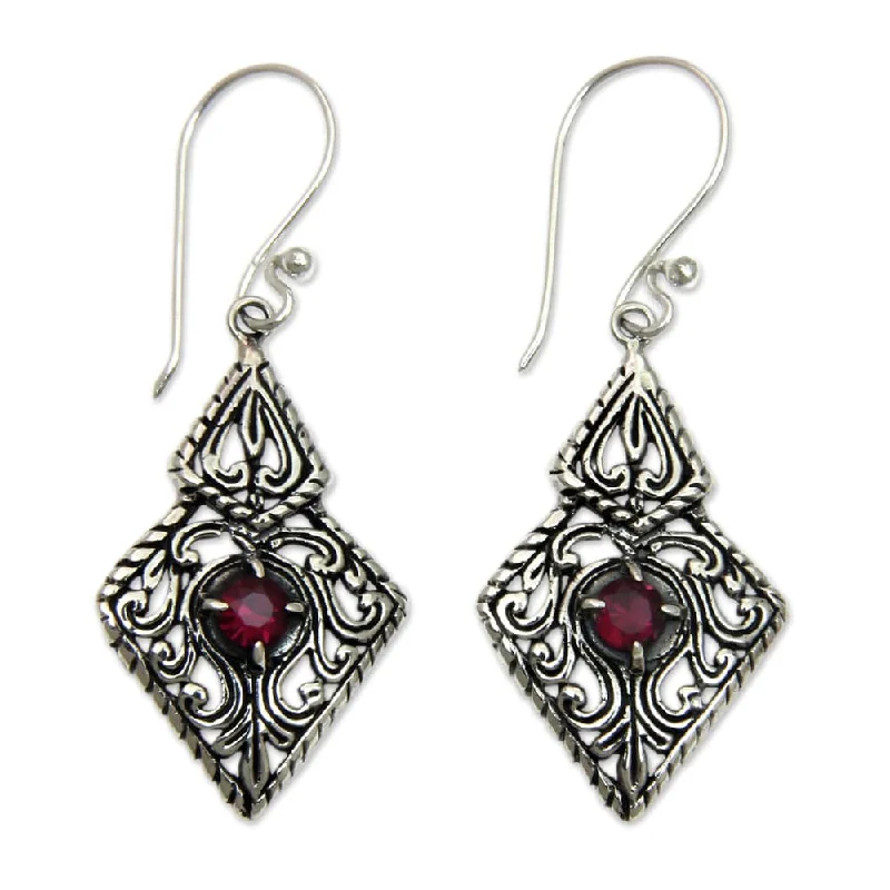 Sterling Silver 'Sacred Forest' Garnet Earrings (Indonesia)