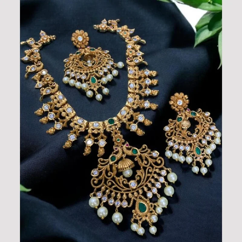 Sona Creation Gold Plated Pota Stone And Pearls Necklace Set