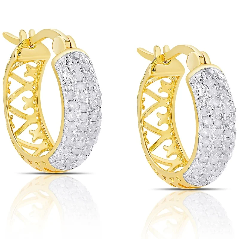 Finesque Gold over Sterling Silver 1/2ct Tw Diamond Hoop Earrings