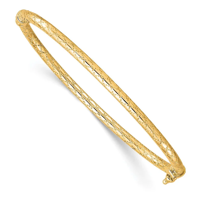 3.2mm 10k Yellow Gold Textured Round Hinged Bangle Bracelet