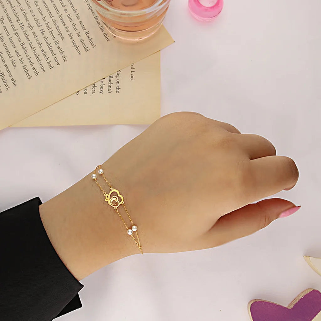 Gold Twin Hearts Bracelet 21KT - FKJBRL21KM5395